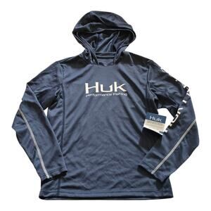 Huk Performance Fishing Youth M Shirt Icon X Hoodie Sargasso Sea Navy Blue
